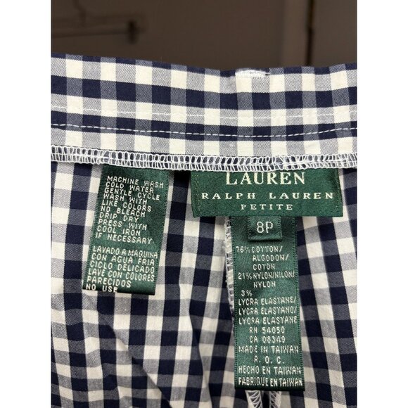 LAUREN RALPH LAUREN Cropped Pant Womens 8P Navy White Check Stretch - Picture 8 of 8